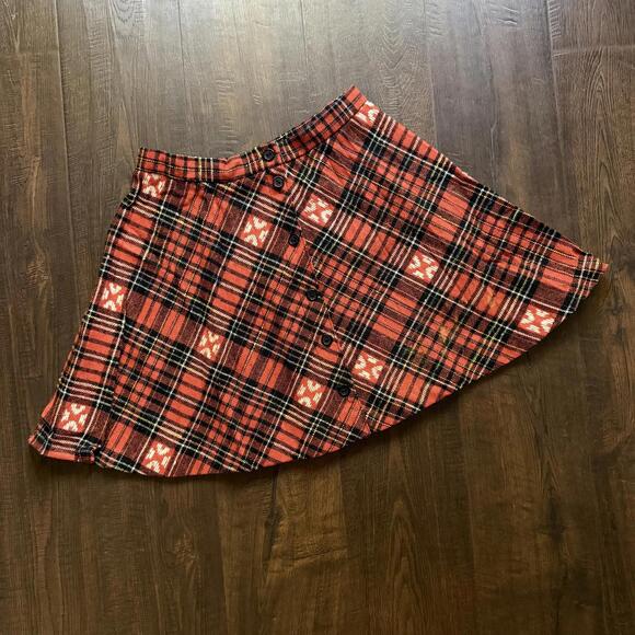 Vintage 60s 70s Red Plaid Pleated School Girl Alt Punk Skirt - Picture 1 of 5